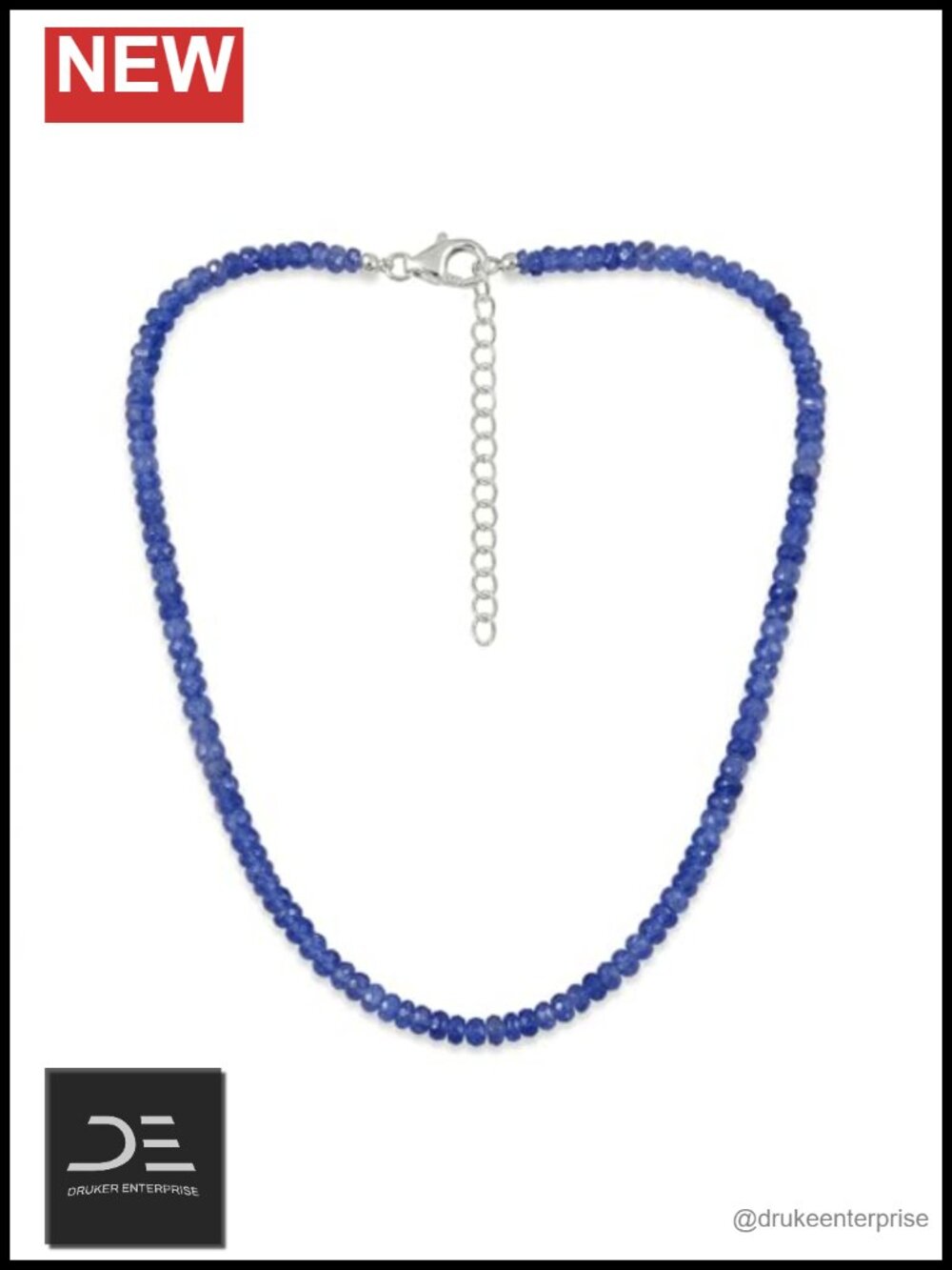 Natural Tanzanite Gemstone Beaded Necklace with 925 Sterling Silver Extender